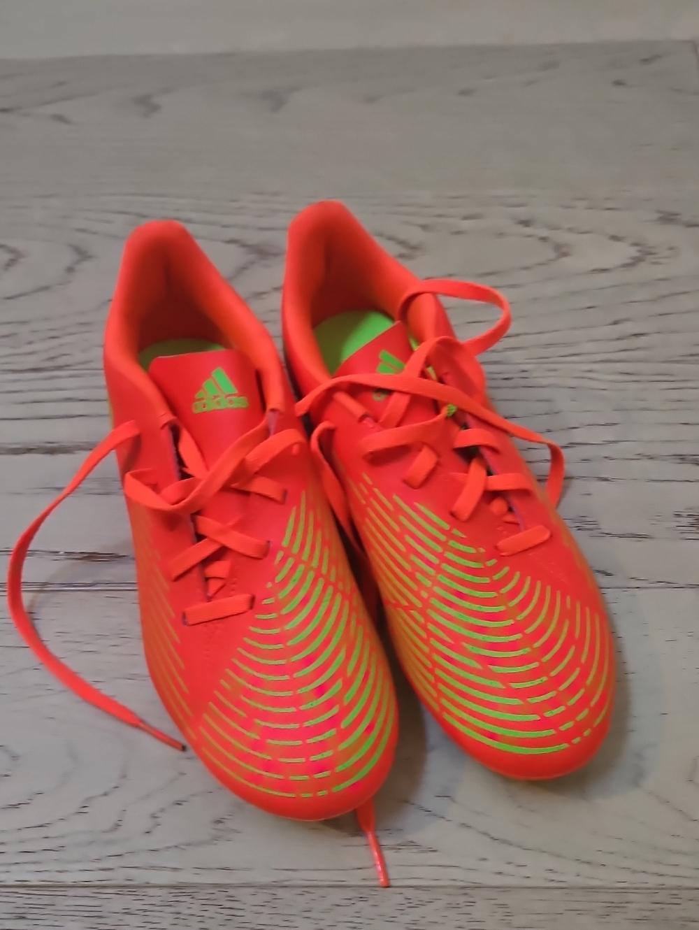 adidas Kids Bright Orange Soccer Sneakers with Neon Green Accents